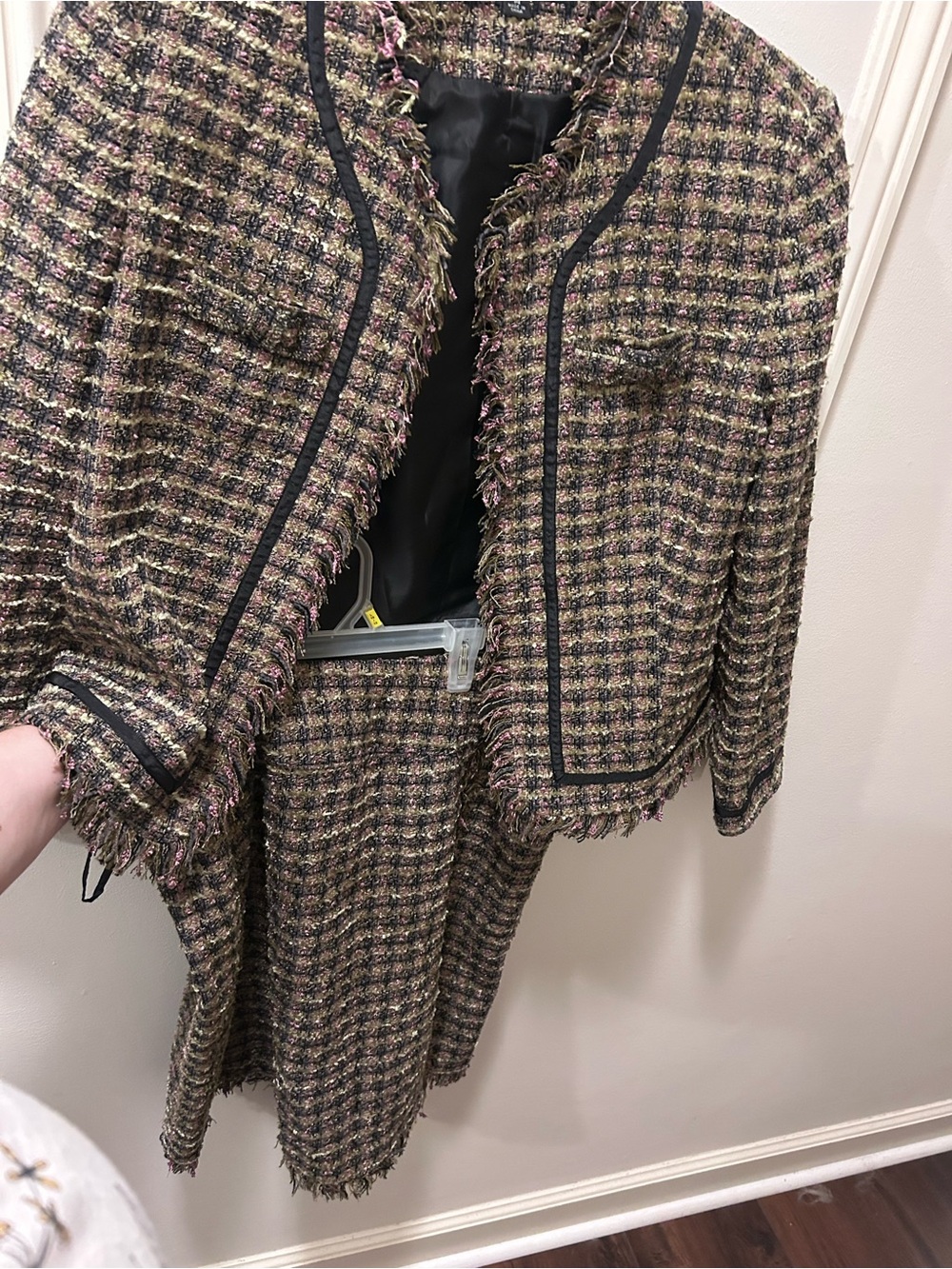 Fringed Multicolor Tweed Blazer — Black Trim